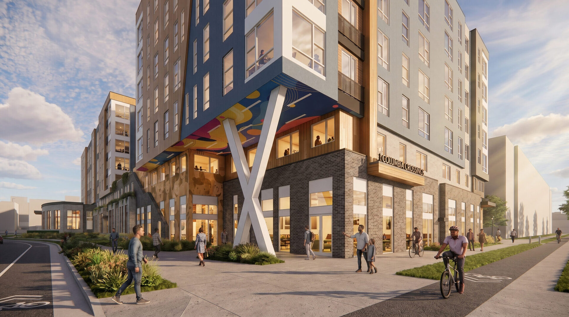 Columbia Crossroads, Falls Church, VA — architectural rendering of the pedestrian plaza